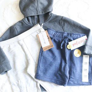 Baby Neutral Basics Solid Color Shorts Joggers & Zip Up Hoodie Jacket 3pc Bundle